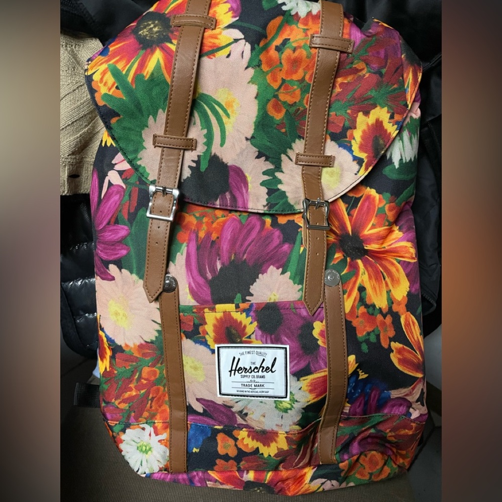 Herschel Supply Company Floral Canvas Backpack in Purple, Yellow, Green & Tan